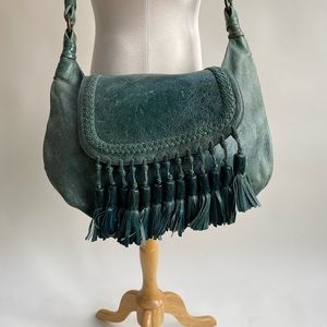 Leather tassel boho bag